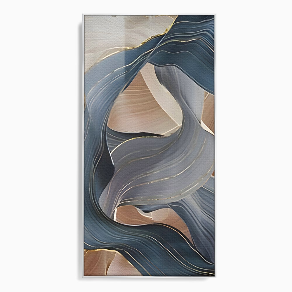 Tablou canvas cu pictura abstracta cu valuri ondulate, in rama de aluminiu argintiu